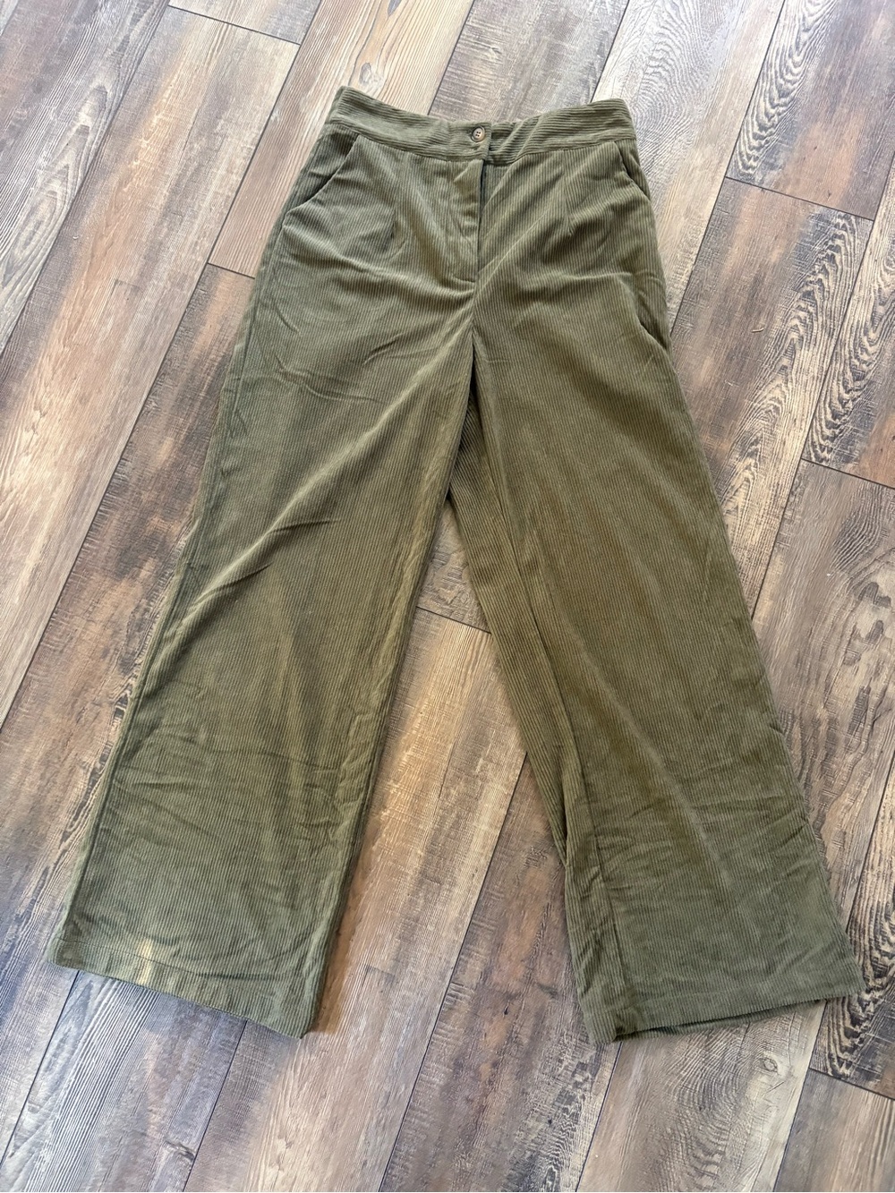 Olive Green Corduroy Wide-Leg Pants